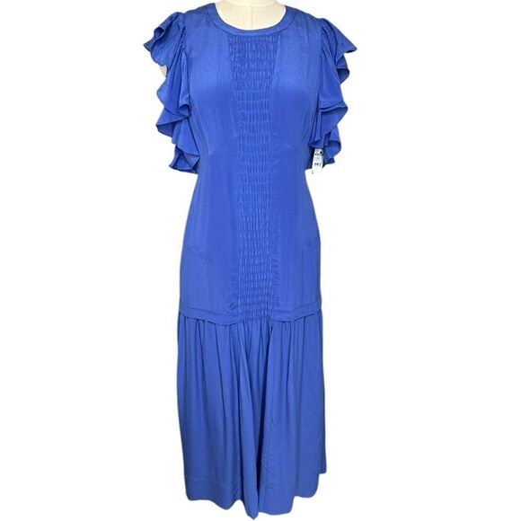 Joie Polly Blue Silk Flutter Sleeve Smocked Maxi Dress | Size M - Picture 9 of 13